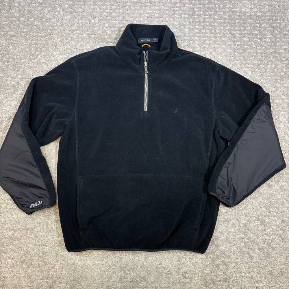 Nautica Mens Sz L Nautex Pullover Black 1/4 Zip Fleece
